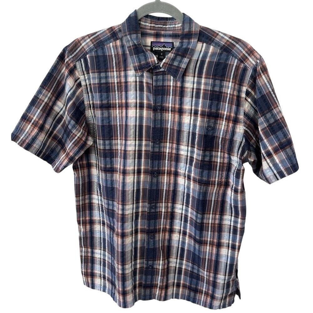 Patagonia Button Down Plaid Short Sleeve Shirt Outdoor Organic Men's size Medium